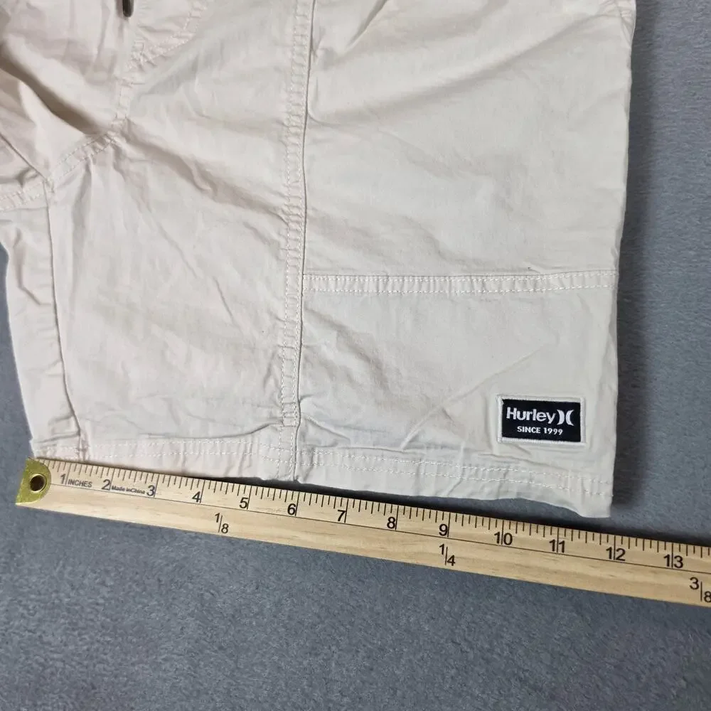Hurley Men's Pull-On Casual Shorts XL Beige Elastic Waist Drawstring Cotton